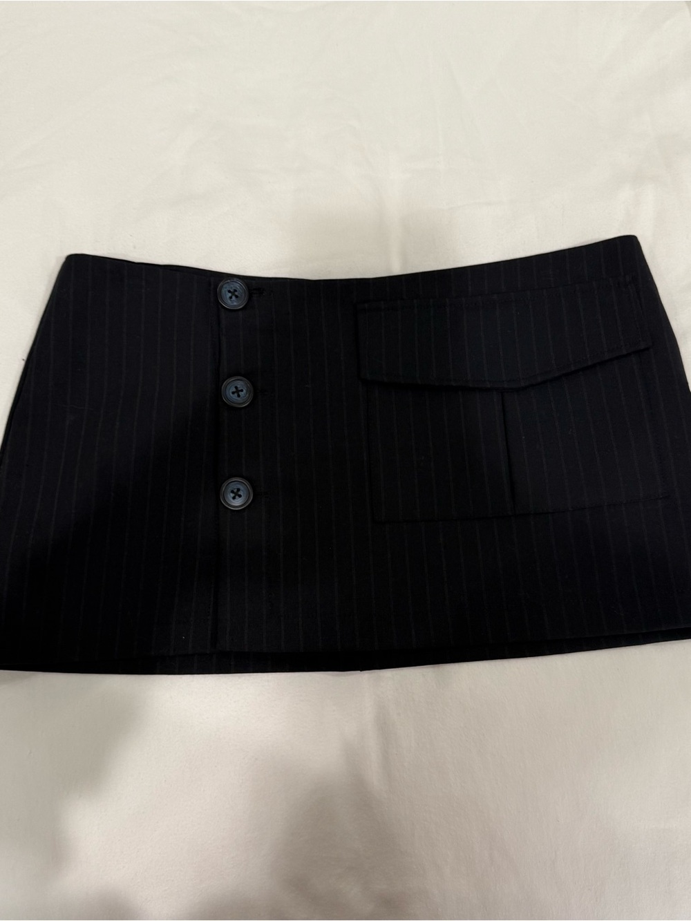 Dana Foley Black Pinstripe Button-Front Mini Skirt
